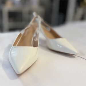 Axellion White Patent Leather Slingback Pointed Toe Kitten Heels Buckle